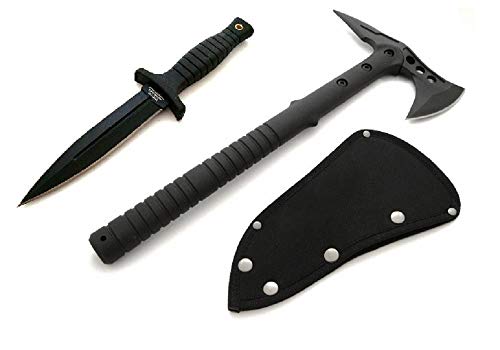 M48 Tomahawks, Messer mit Etui Schwarze Edition - Profi Survival Kit - Notfallausrüstng - Outdoor Kit - Axt - Beil - Tactical Knifes - Tomahawk Messer-Set - festehende Klinge, schwarz von KS-11