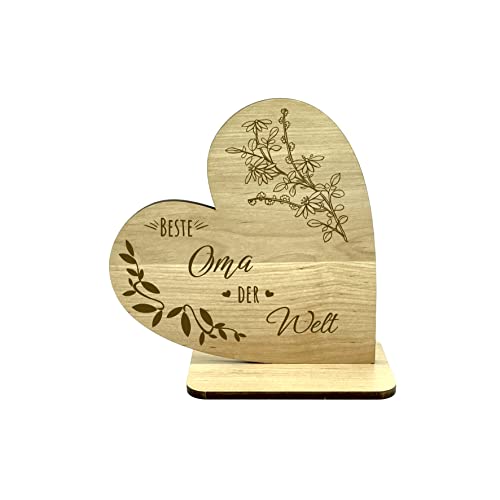 KS Laserdesign Deko Herz mit Gravur für die '' Beste Oma der Welt '' Schriftzug - Geschenkidee Beste Großmutter, Dekoherz aus Holz, Geburtstag, Weihnachten von KS Laserdesign