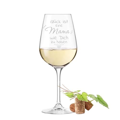 Leonardo TIVOLI Weinglas mit Gravur - Glück ist eine Mama wie dich zu haben - Geschenkidee | Beste Mutter | Muttertag | Geburtstag | Weihnachten | für Rotwein & Weißwein | 450 ml von KS Laserdesign
