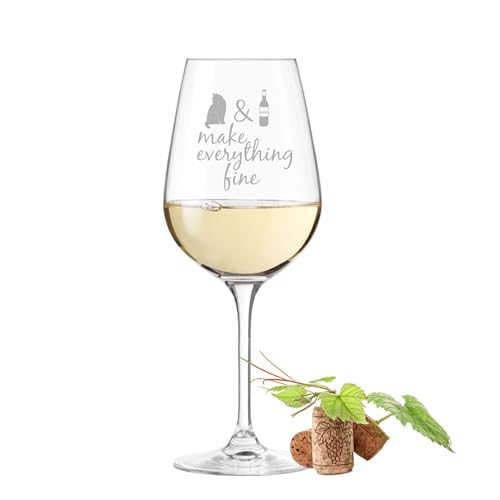 Leonardo Weinglas mit Gravur - cats and wine make everything fine - Geschenke Katzenliebhaber | Freunde & Freundinnen | Geburtstag | Weihnachten | Glas 450ml von KS Laserdesign