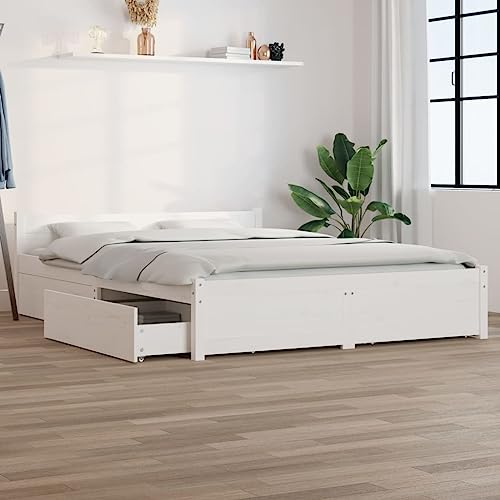 KTHLBRH Betten Kopfteil Bett Doppelbett Bett mit Schubladen Weiß 150x200 cm 5FT King Size Geeignet für Familienzimmer von KTHLBRH