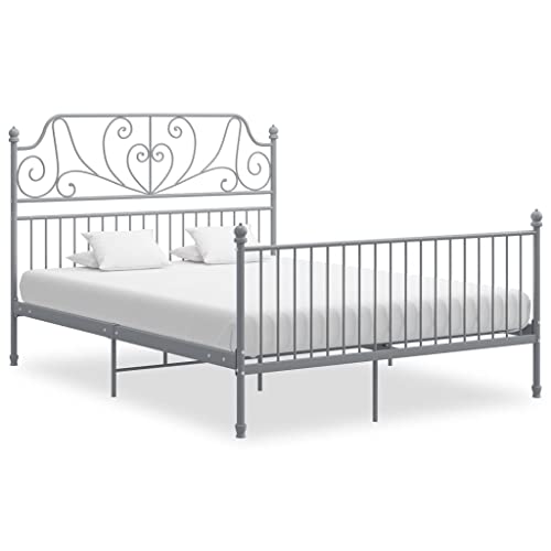 KTHLBRH Betten Kopfteil Bett Doppelbett Bettgestell Grau Metall 160x200 cm Geeignet für Familienzimmer von KTHLBRH