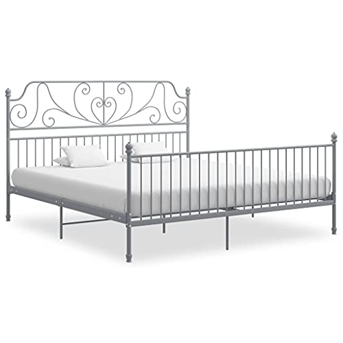 KTHLBRH Betten Kopfteil Bett Doppelbett Bettgestell Grau Metall 180x200 cm Geeignet für Familienzimmer von KTHLBRH