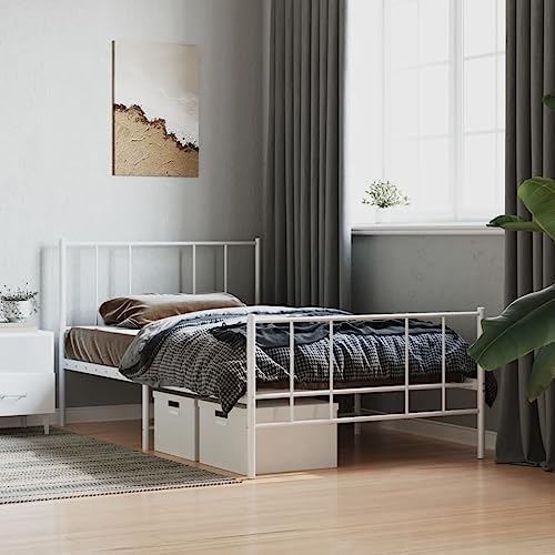 KTHLBRH Betten Kopfteil Bett Doppelbett Bettgestell mit Kopf- und Fußteil Metall Weiß 90x190 cm Geeignet für Familienzimmer von KTHLBRH