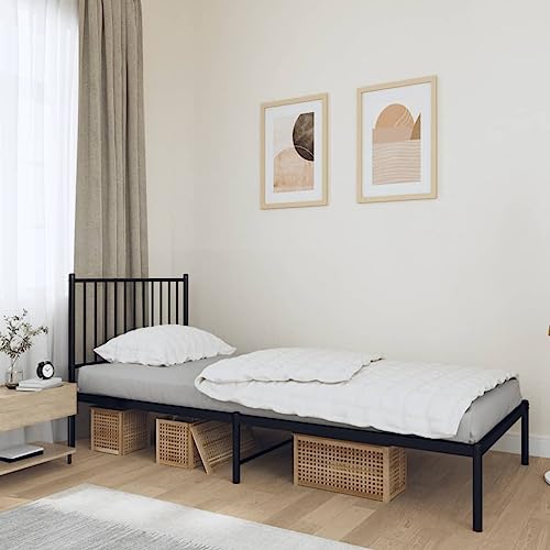 KTHLBRH Betten Kopfteil Bett Doppelbett Bettgestell mit Kopfteil Metall Schwarz 90x190 cm Geeignet für Familienzimmer von KTHLBRH