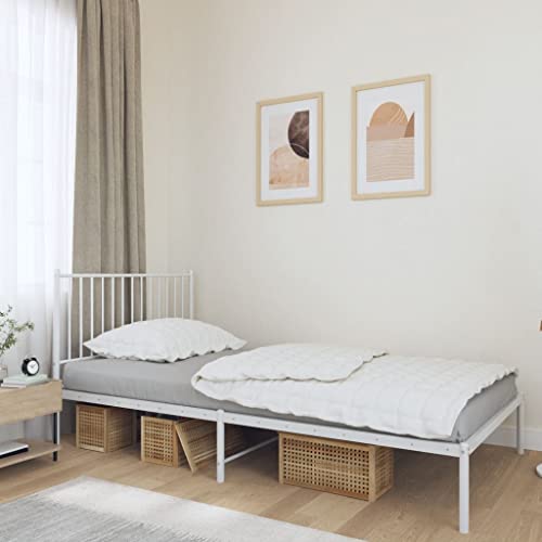 KTHLBRH Betten Kopfteil Bett Doppelbett Bettgestell mit Kopfteil Metall Weiß 107x203 cm Geeignet für Familienzimmer von KTHLBRH