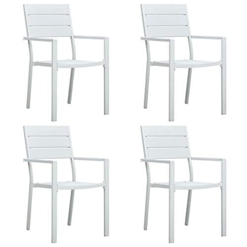 KTHLBRH Gartenstühle 4 STK. Weiß HDPE Holz-Optik, Balkonstühle Outdoor-Stühle Terrassenstühle Freizeitstühle für Garten, Rasen, Terrasse von KTHLBRH