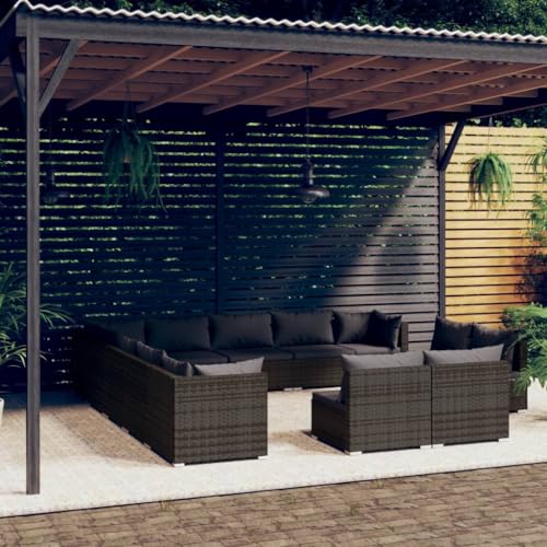 KTHLBRH Outdoor Lounge Garten möbel draußen Balkon Tisch und stühle 13-TLG. Garten-Lounge-Set mit Kissen Grau Poly Rattan von KTHLBRH