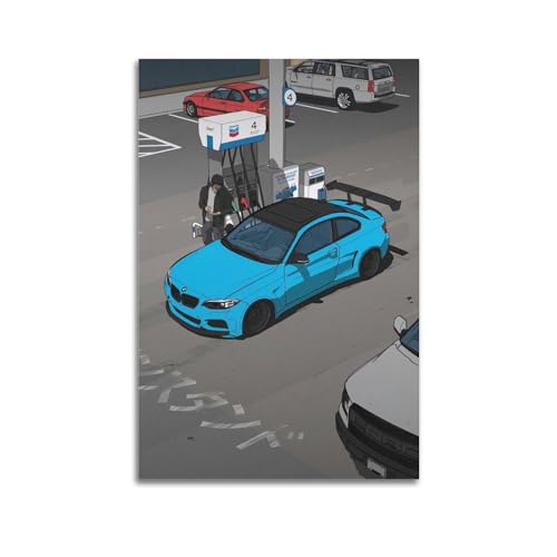 KTIN Sportwagen Miami Blau BMW M2 Performance Auto Poster Poster Dekorative Malerei Leinwand Wandposter und Kunstbild Druck Moderne Familie Schlafzimmer Dekor Poster 30 x 45 cm von KTIN