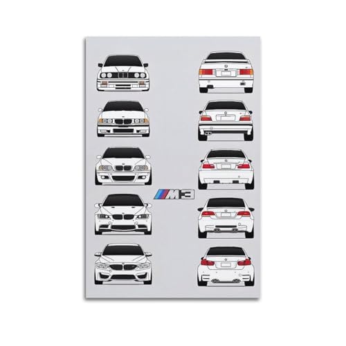 KTIN Sportwagen-Poster BMW E30 E36 E46 E92 M3 Modell Evolution Poster, dekoratives Gemälde, Leinwand, Wandposter und Kunstdruck, modernes Familienschlafzimmer-Dekor-Poster, 50 x 75 cm von KTIN
