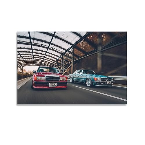 KTIN Vintage-Sportwagen-Poster AMG R107 450SL & 190E W201 EVO II, dekoratives Gemälde, Leinwand, Wandposter und Kunstdruck, modernes Familienschlafzimmer-Dekor-Poster, 60 x 90 cm von KTIN