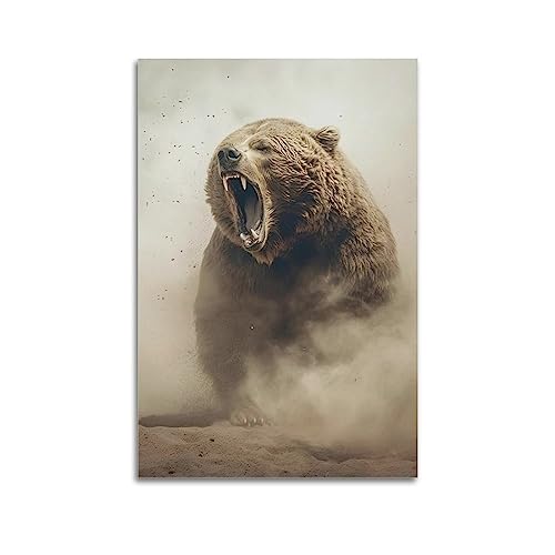 KTIN Vintage-Tierposter, Motiv: Wütender Grizzlybär, Tapete, Poster, dekoratives Gemälde, Leinwand, Wandposter und Kunstdruck, modernes Familienschlafzimmer-Dekor-Poster, 50 x 75 cm von KTIN