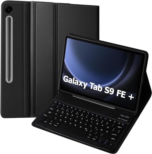 Samsung Galaxy Tab S9 FE+ Tastatur Hülle, Deutsches Tastatur für Samsung Galaxy Tab S9 FE+ Plus/S9 Plus 12,4 Zoll 2023, Schutzhülle mit Tastatur für Samsung S9 FE+ Tablet (SM-X210/X216/X218), Schwarz von KTOITION