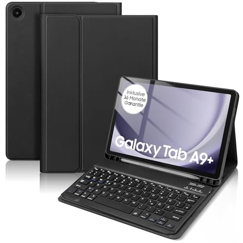 Samsung Galaxy Tab A9+ / A9 Plus Tastatur Hülle, Deutsches QWERTZ Tastatur für Samsung Galaxy Tab A9 Plus 11 Zoll, Schutzhülle mit Tastatur für Samsung Galaxy Tab A9+ (SM-X210/X216/X218), Schwarz von KTOITION