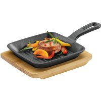 KÜCHENPROFI Grill-/Servierpfanne eckig mit Holzbrett BBQ 23x13,5x5,5cm von Küchenprofi