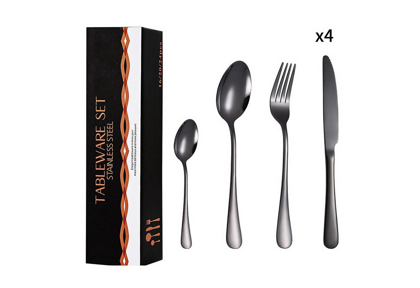 KÜLER Besteck-Set Besteck-Set, 4 Teile, Besteck, Edelstahl, Spülmaschinengeeignet, Messer, Gabel, Löffel und Dessertlöffel, 4-teiliges Besteckset von KÜLER