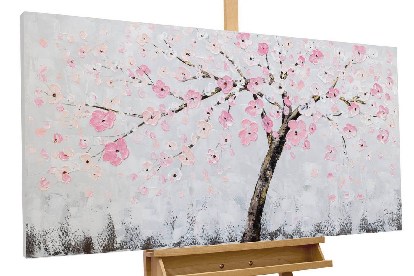 KUNSTLOFT Gemälde Kirschblütentraum 123x63 cm, Leinwandbild 100% HANDGEMALT Wandbild Wohnzimmer von KUNSTLOFT
