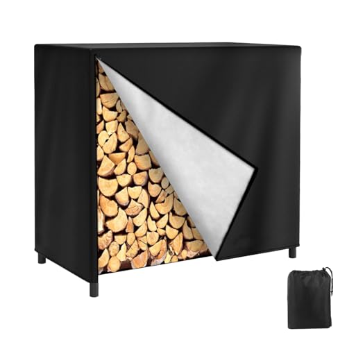 KUZRZNH Brennholzabdeckung Kaminholzregal Abdeckung wasserdicht 300D Oxford Holzabdeckung Brennholz Lagerung Abdeckung 200X75X120CM Schwarz Brennholzregalabdeckung wetterfest UV-Schutz von KUZRZNH