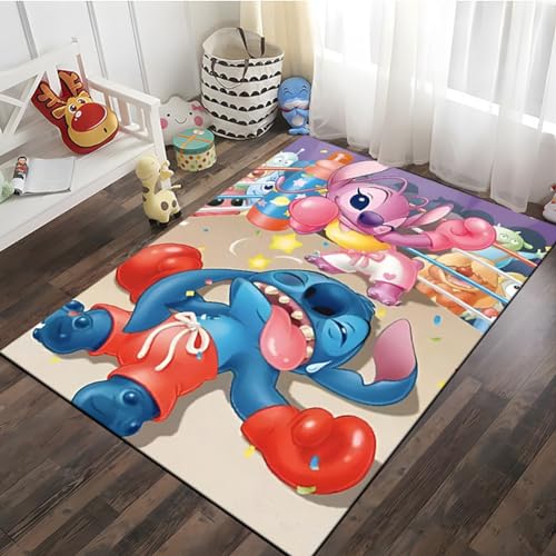KUentz 3D Stitch Teppich Waschbarer rutschfest, Teppiche Für Kinderzimmer Wohnzimmer Schlafzimmer Dekoration Teppich,Cartoon Gedruckt Kinderzimmer Anti-Skid Bodenmatte von KUentz