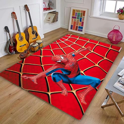 KUentz Cartoon Teppich Spiderman 3D Schlafzimmer Nachttür Matte, Kinderzimmer Anti-Rutsch Teppich, Moderne Wohnzimmer Schlafzimmer Dekoration Kindergartenteppich, 80x120cm von KUentz