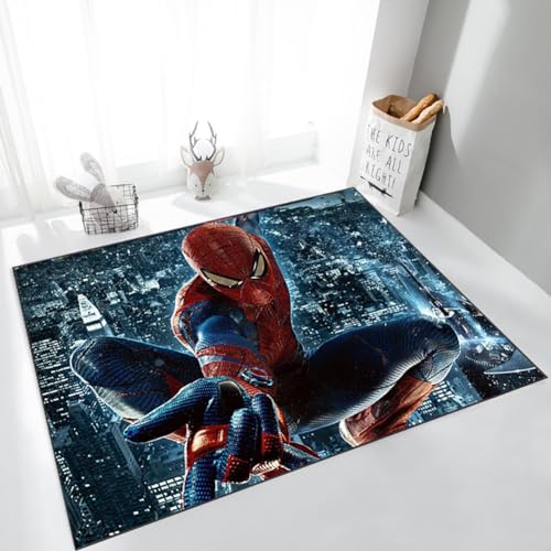 KUentz Cartoon Teppich Spiderman 3D Schlafzimmer Nachttür Matte, Kinderzimmer Anti-Rutsch Teppich, Moderne Wohnzimmer Schlafzimmer Dekoration Kindergartenteppich, 80x120cm von KUentz