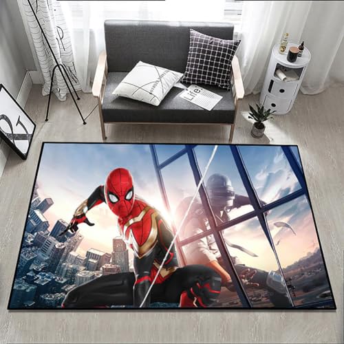 KUentz Cartoon Teppich Spiderman 3D Schlafzimmer Nachttür Matte, Kinderzimmer Anti-Rutsch Teppich, Moderne Wohnzimmer Schlafzimmer Dekoration Kindergartenteppich, 80x120cm von KUentz