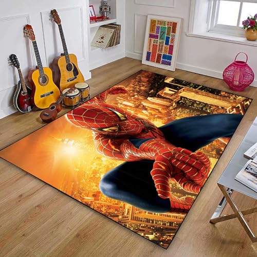 KUentz Cartoon Teppich Spiderman 3D Schlafzimmer Nachttür Matte, Kinderzimmer Anti-Rutsch Teppich, Moderne Wohnzimmer Schlafzimmer Dekoration Kindergartenteppich, 80x120cm von KUentz