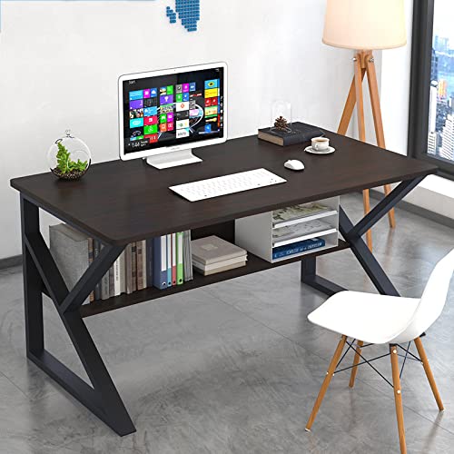 Gaming-Schreibtisch, Computertisch mit Bücherregal, 40-Zoll-Schreibtisch für kleine Räume mit Ablagefach, moderner, schlichter Laptop-Schreibtisch, Heimbüro, Schreibtisch, Schreibtisch, Schwarz von KUviez