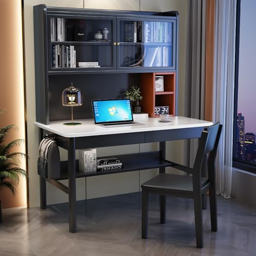 KUviez Gaming-Schreibtisch, Heimcomputertisch mit Schubladen und Schreibtisch, moderner Studenten-Studientisch/Arbeitsplatz mit Bücherregal für das Heimbüro (99 cm, schwarz) von KUviez