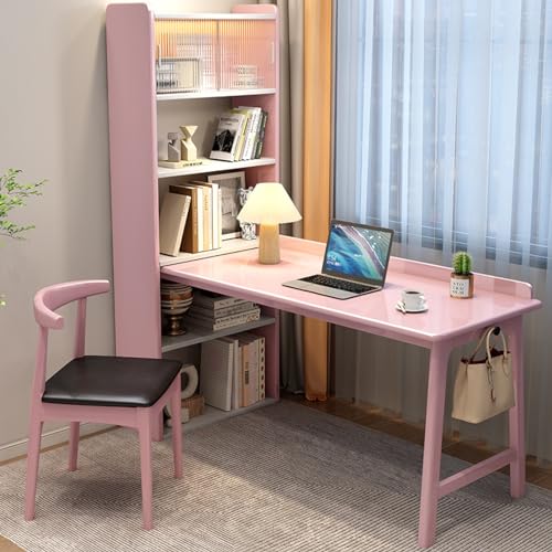 KUviez Home-Office-Computertisch mit Bücherregal und Glastür, moderner Eckschreibtisch mit offenen Regalen, Schreibtisch, Schreibtisch aus massivem Holz (39 Zoll, rosa) von KUviez