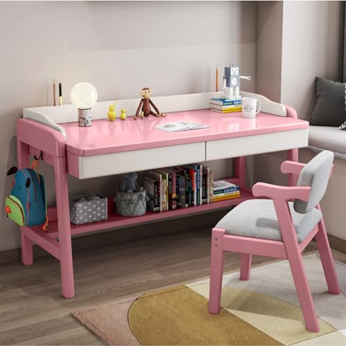 KUviez K*ids-Schreibtisch, moderner Home-Office-Schreibtisch mit Ablagefach und Schubladen, Holz-Studententisch, Computer-Arbeitsplatz (31 Zoll, rosa) von KUviez