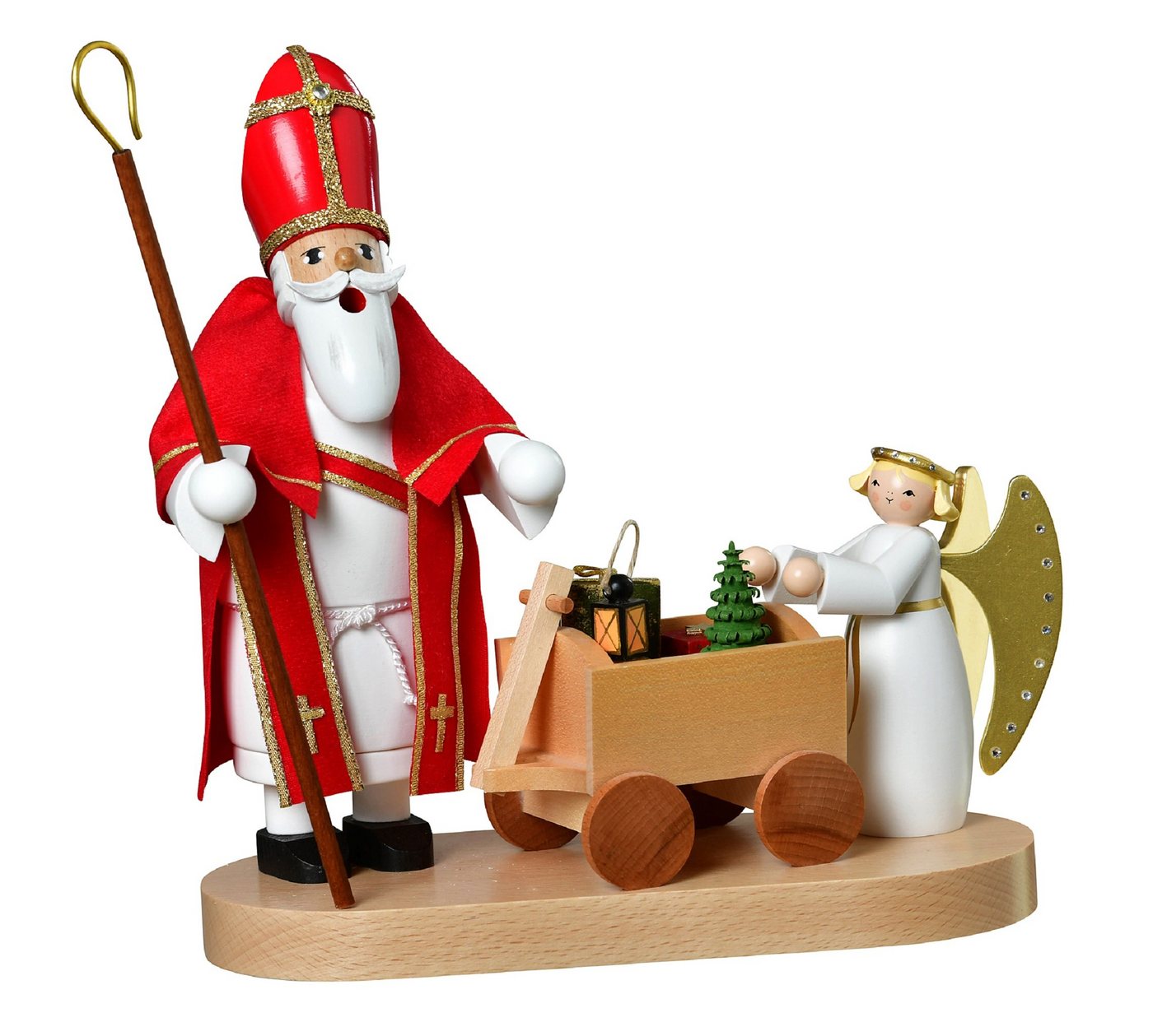 KWO Kunstgewerbe Werkstätten Räuchermännchen Heiliger St. Nikolaus mit Christkind, Handarbeit aus dem Erzgebirge von KWO Kunstgewerbe Werkstätten