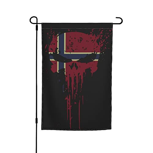 Die norwegische Flagge mit einem Totenkopf-Gartenflagge, 30,5 x 45,7 cm, doppelseitige Gartenflaggen für den Außenbereich, vertikale Flagge, Hof, Rasen, Außendekoration von KWQDOZF