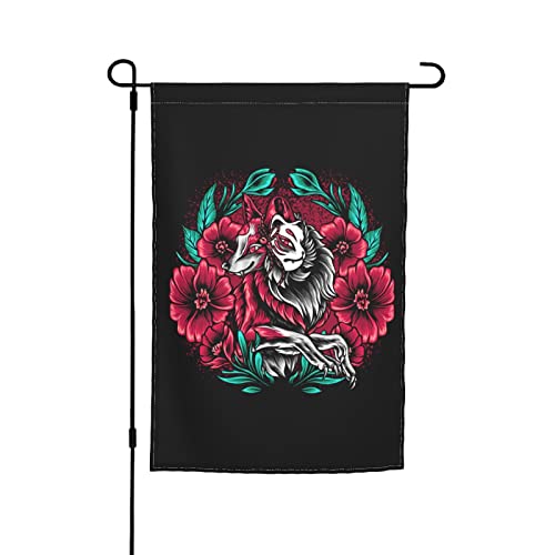 Gartenflagge mit Fuchs und Blume, 30,5 x 45,7 cm, doppelseitige Außendekoration, Banner, saisonale Flaggen, Heimdekorationsflagge, Hof-Willkommensflaggen von KWQDOZF