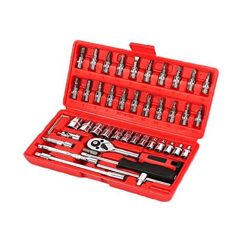 Hardware-Werkzeuge, Heimwerker, Steckschlüssel, Sechskant, 46-teilig, Mehrzweck-Schraubenschlüssel, Steckschlüssel-Kombinationswerkzeug-Set, Schlüssel-Werkzeug-Set, Reparatur-Werkzeuge mit Box von KWSVFNKQT