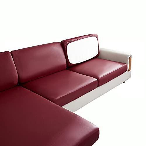 KYJSW Sofa Sitzkissenbezug, Elastischer Kissenbezug Aus PU-Leder, Stretch Wasserdichter Rutschfester Sofakissenbezug, Kissenbezüge (Rot,Großer 4-Sitzer) von KYJSW