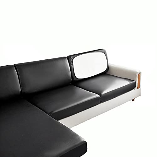 KYJSW Sofa Sitzkissenbezug, Elastischer Kissenbezug Aus PU-Leder, Stretch Wasserdichter Rutschfester Sofakissenbezug, Kissenbezüge (Schwarz,Großer 4-Sitzer) von KYJSW