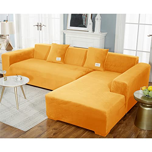 KYJSW Sofabezug mit hohem Stretch, Samt, reine Farbe, elastisches Elastan, waschbar, einfach anzubringen, 2 Sitze von KYJSW