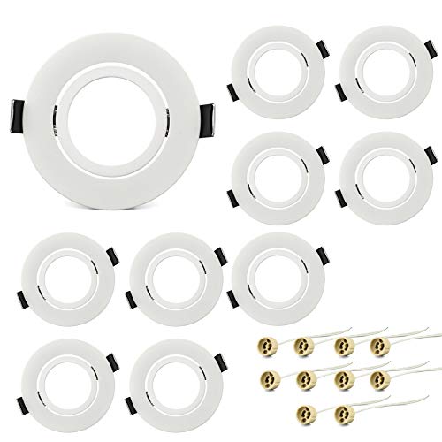 KYOTECH Einbaurahmen Gu10 10er Set einbaustrahler rahmen Schwenkbar led spot einbaurahmen Rund Weiß Einbauleuchten rahmen für Halogen Leuchtmittel LED Modul GU10 MR16 Inkl. GU10 Fassung von KYOTECH