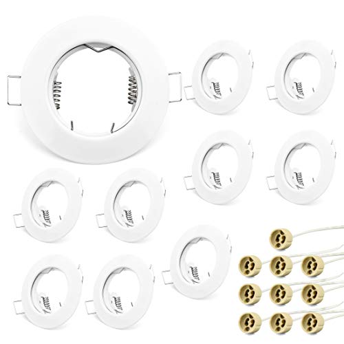 KYOTECH Einbaustrahler Einbaurahmen GU10 Set, Einbaustrahler Rahmen Rund Weiß, Einbauspots Einbauleuchten für Halogen Leuchtmittel LED-Modul MR16, inkl. GU10 Fassung für 230V 10er Set von KYOTECH