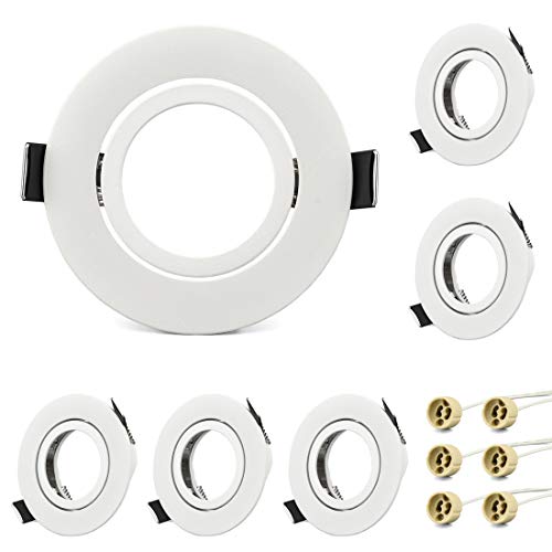 KYOTECH Einbaustrahler Rahmen GU10 Set Weiß Schwenkbar Runder Einbaurahmen LED Strahler inkl. GU10 Fassung für Halogen Leuchtmittel LED-Modul MR16, LED Spot Einbaurahmen 6er Set von KYOTECH