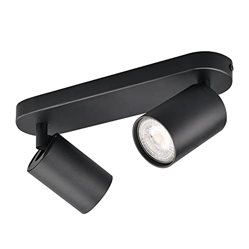 KYOTECH Schwarz 2-flammige Spotlampe LED Deckenleuchte Schwarz matt Spot drehbar und schwenkbar Spotleuchte Deckenstrahler für 2x GU10 Leuchtmittel Deckenlampe ohne Leuchtmittel von KYOTECH