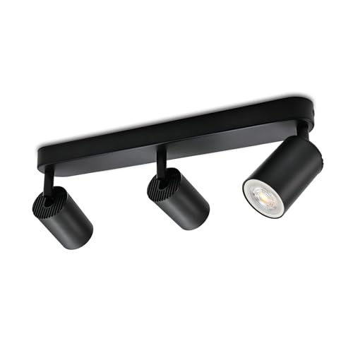 KYOTECH Schwarz 3-flammige Spotlampe LED Deckenleuchte Deckenlampe Schwenkbar GU10 Spotleuchte Drehbar Deckenspots für 3x GU10 Leuchtmittel für Küche Wohnzimmer ohne Leuchtmittel von KYOTECH