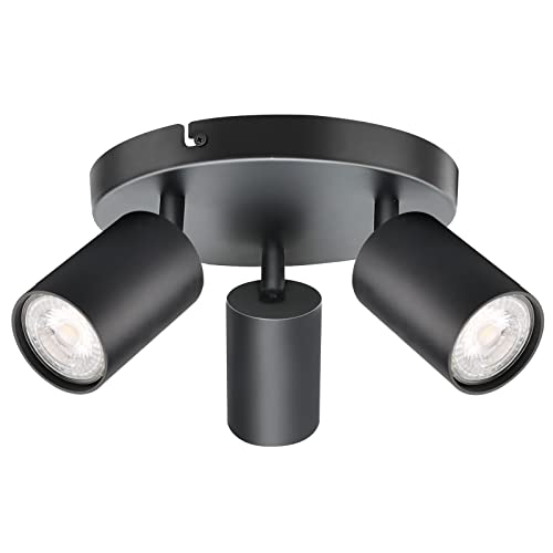 KYOTECH Schwarz 3-flammige Spotlampe LED Deckenleuchte Schwarz matt Spot drehbar und schwenkbar Spotleuchte Deckenstrahler für 3x GU10 Leuchtmittel Deckenlampe ohne Leuchtmittel von KYOTECH