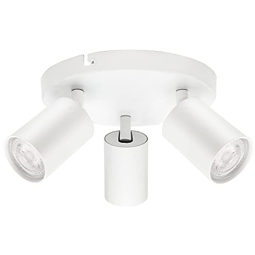 KYOTECH Weiss 3-flammige Spotlampe LED Deckenleuchte Weiß matt Spot drehbar und schwenkbar Spotleuchte Deckenstrahler für 3x GU10 Leuchtmittel Deckenlampe ohne Leuchtmittel von KYOTECH