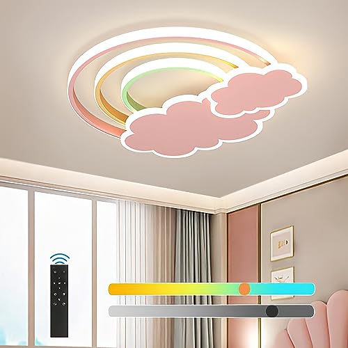 KZT LED Deckenleuchte Kinderzimmer Dimmbar Deckenlampe mit Fernbedienung Junge Mädchen Wolken Regenbogen Nachtlicht für Schlafzimmer Wohnzimmer Babyzimmer Balkon 3000K-6000K Deckenbeleuchtung von KZT