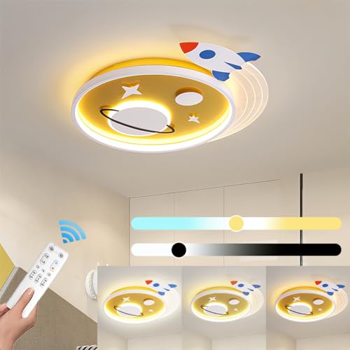 Kinder Deckenleuchte LED Universum Rakete Deckenlampe 38W Nachtlicht Dimmbar mit Fernbedienung Moderne Kinderzimmer Leselampe für Wohnzimmer Schlafzimmer Esszimmer Babyzimmer Deckenbeleuchtung von KZT