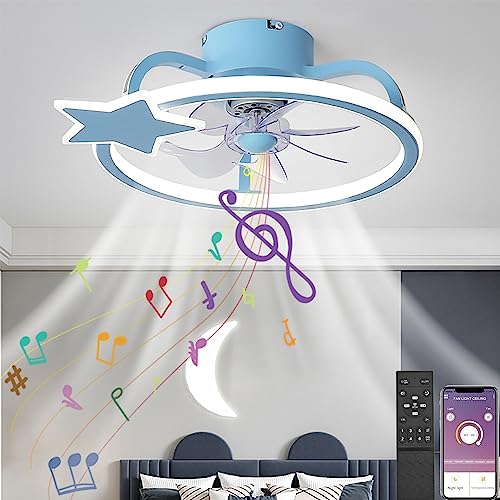 Kinder Deckenventilator mit Licht und Fernbedienung LED Dimmbare Kinderzimmer Deckenlampe mit Ventilator Bluetooth Musik Lampe Leise Fan Deckenleuchte für Wohnzimmer Esszimmer Schlafzimmer Beleuchtung von KZT