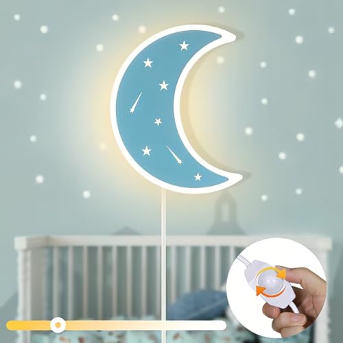 Kinder Wandleuchte mit Schalter Dimmbar LED Kinderzimmer Nachtlicht Innen Modern Wandlampe mit Stecker und 180cm Kabel Nachttischlampe für Schlafzimmer Wohnzimmer Flur Treppen Wandbeleuchtung von KZT