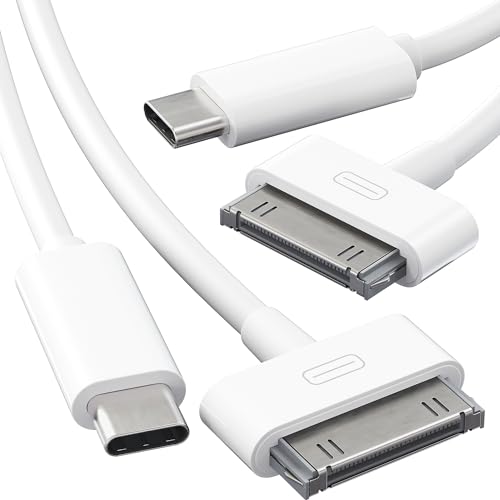 KabelDirekt – 30-Pin auf USB-C Adapter Kabel für iPhone, iPad, iPod – 2×1 m, Zweier-Set (Datenkabel/Ladekabel/Sync-Kabel von USB-C auf Dock Connector für iPhone 4S/4/3G/3/1, iPad 3/2/1, iPod, weiß) von KabelDirekt